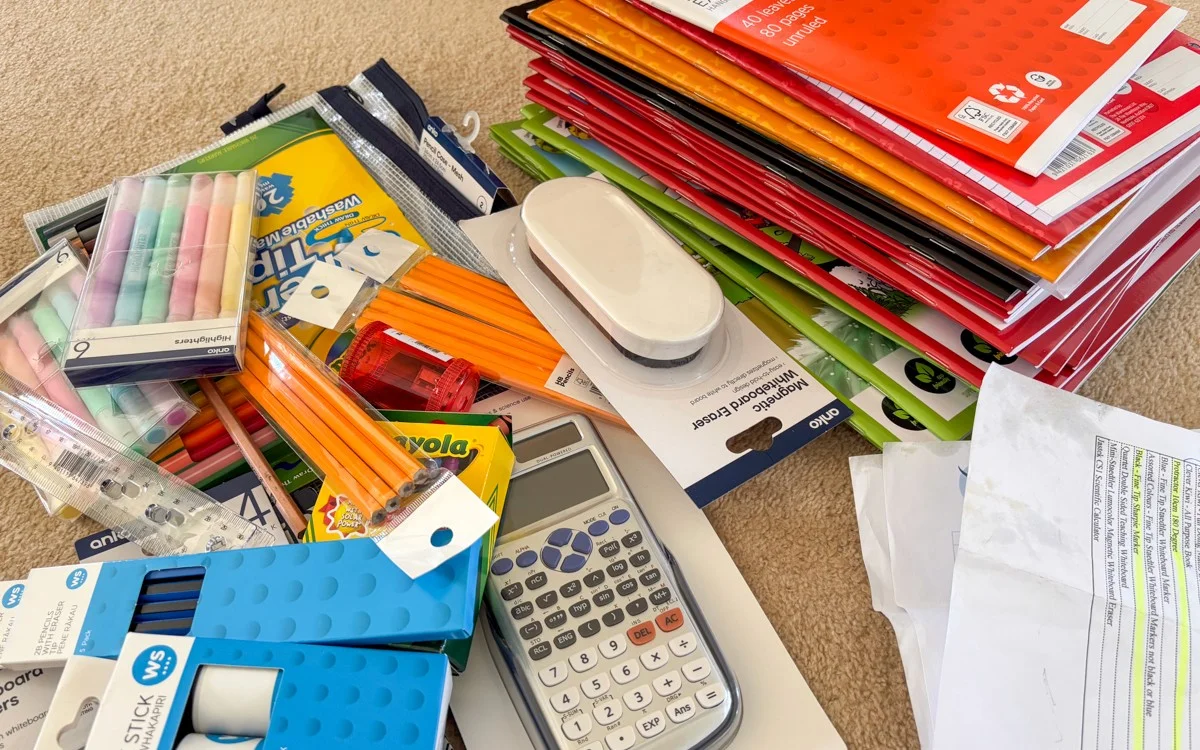 A bunch of school supplies for the girls - receipts go on forever