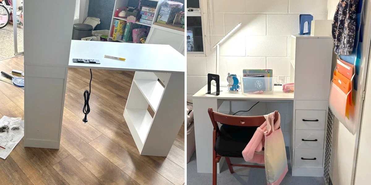 Brand new desk for H. Actually it's her first personal study desk.