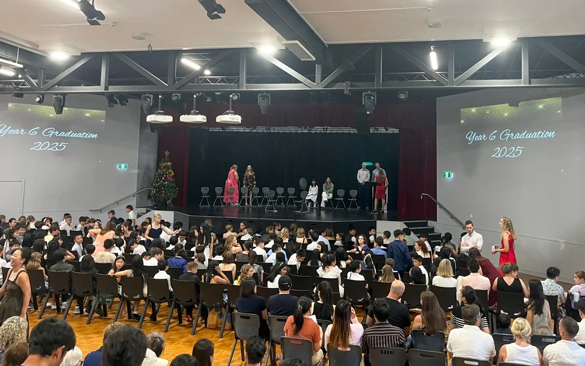 Stage and screen prepared for the graduation ceremony